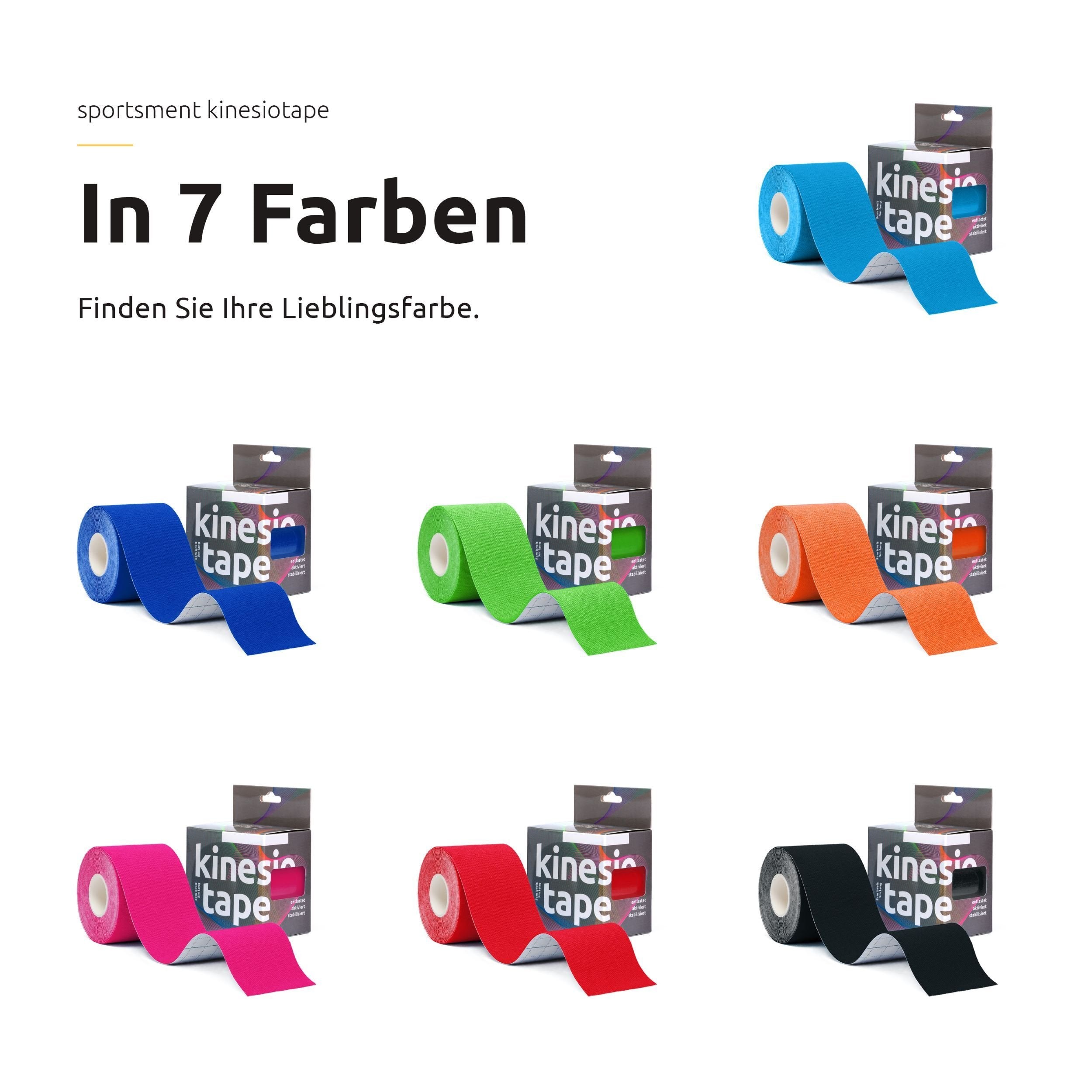 Sportsment Kinesiotape für Sport, Freizeit und Physiotherapie inkl. gratis E-Book (elastisch, hautverträglich, selbstklebend, belastbar, wasserfest) 5 cm x 5 m Kinesiology Tape - BEARFORMANCE