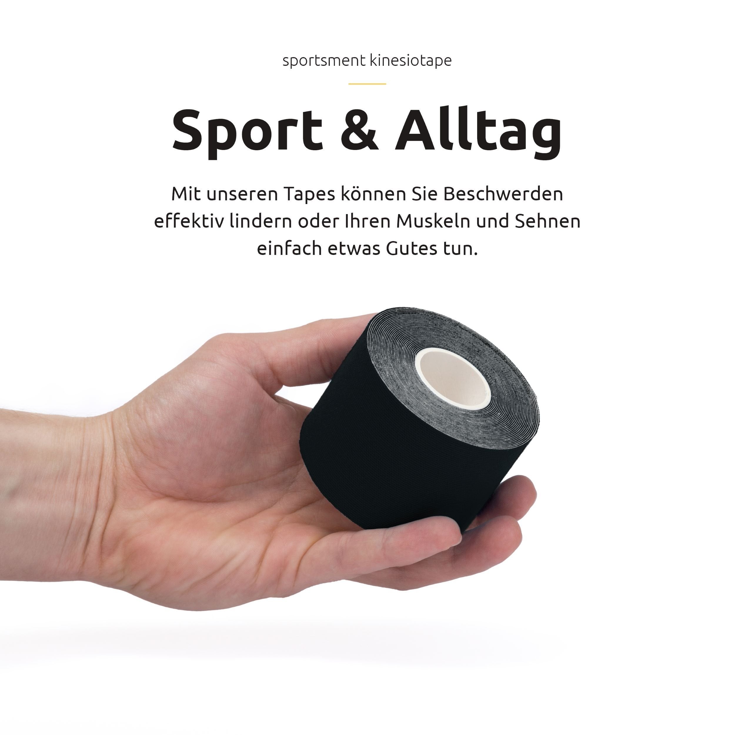 Sportsment Kinesiotape für Sport, Freizeit und Physiotherapie inkl. gratis E-Book (elastisch, hautverträglich, selbstklebend, belastbar, wasserfest) 5 cm x 5 m Kinesiology Tape - BEARFORMANCE