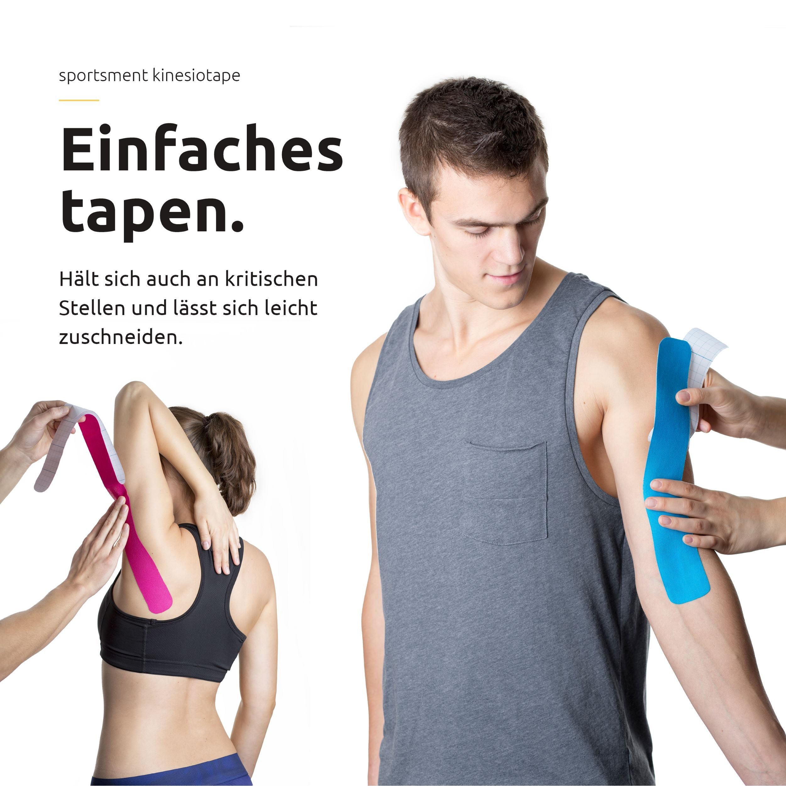 Sportsment Kinesiotape für Sport, Freizeit und Physiotherapie inkl. gratis E-Book (elastisch, hautverträglich, selbstklebend, belastbar, wasserfest) 5 cm x 5 m Kinesiology Tape - BEARFORMANCE